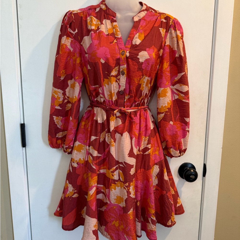 Cozy Casual Vibrant Floral Long Sleeve Dress—#1231